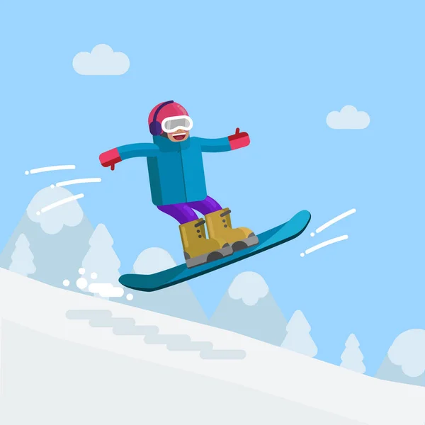 Man Rijden Snowboard — Stockvector