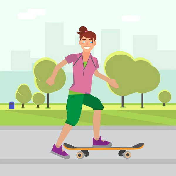 Γυναίκα Για Skateboard Στο Πάρκο — Διανυσματικό Αρχείο