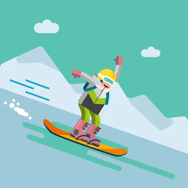 Meisje Snowboard Bergafwaarts Rijden — Stockvector