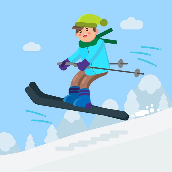 Man Skiën Snelle Afdaling — Stockvector