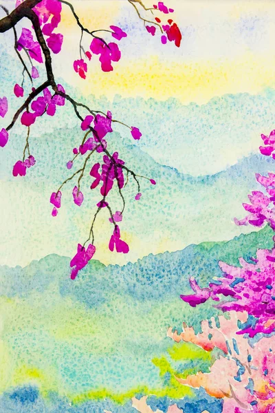 Malarstwo krajobraz akwarela oryginalne kolorowe z dzikich himal — Zdjęcie stockowe