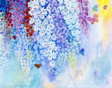 Boyama orkide çiçek ve kelebek sineğin beyaz renk