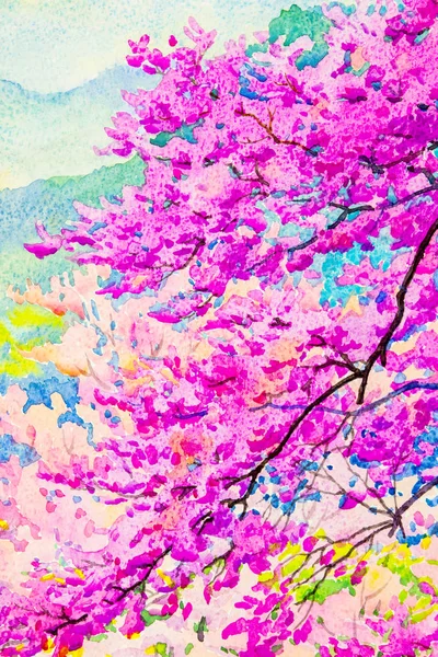 Живопис пейзаж акварель оригінальний барвистий дикого гімалайця — стокове фото