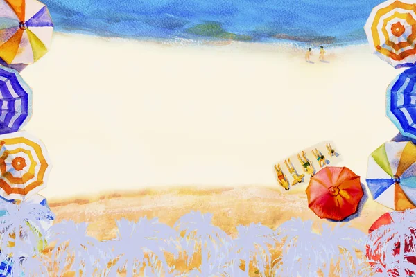 Painting watercolor seascape colorful of lovers, family summer h — Stock Photo, Image