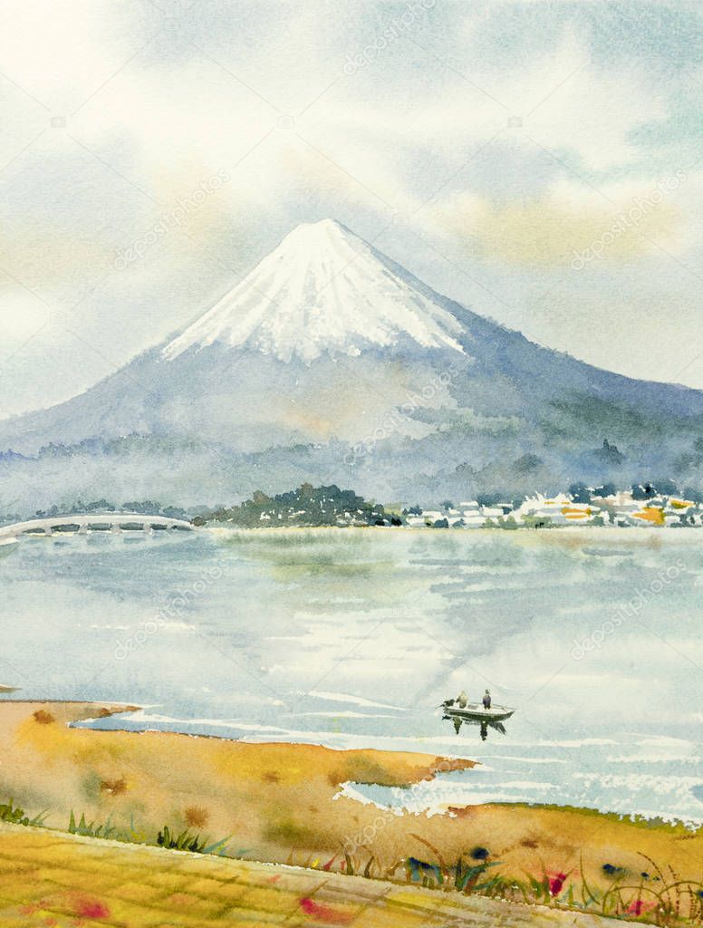 Mount Fuji, lake kawaguchiko, Famous landmark of Japan.