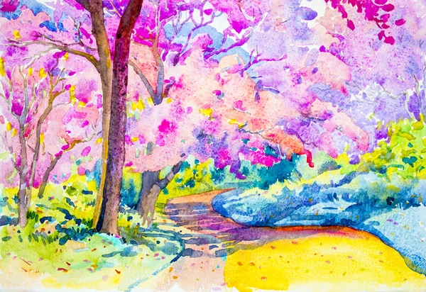 Pittura colorata di ciliegia selvatica himalayana sulla montagna — Foto Stock