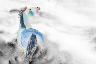 Abstract watercolor paintings of a One horses clipart