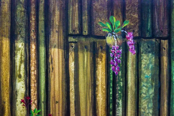 Peinture à l'huile mur en bois et fleur d'orchidée — Photo