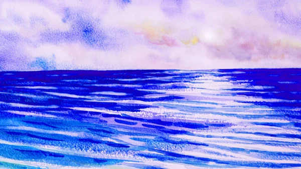 Watercolor seascape painting colorful of blue sea view — Stock Photo, Image