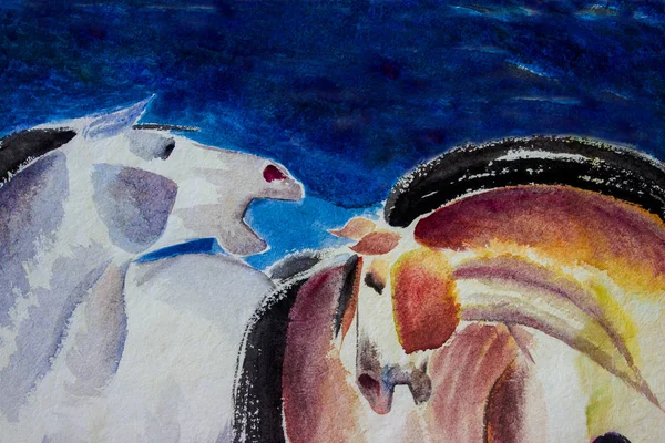 Абстрактні акварельні картини пензлик, барвистий кінь — стокове фото