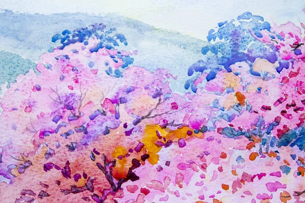 Malarstwo krajobraz akwarela oryginalne kolorowe z dzikich himal — Zdjęcie stockowe