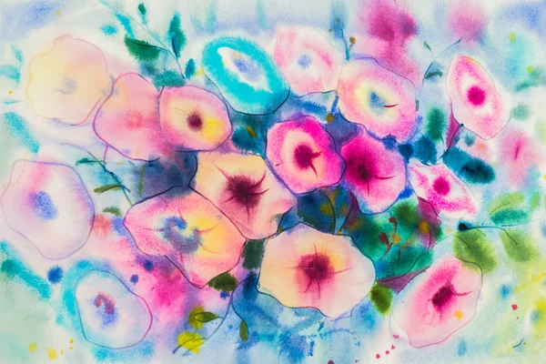 Akwarela malarstwo kolor fioletowy, różowy, kwiaty, powoju. — Zdjęcie stockowe