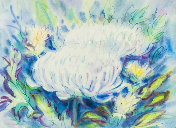Peinture abstraite à l'aquarelle blanche, couleur pourpre du chrysanthème . — Photo