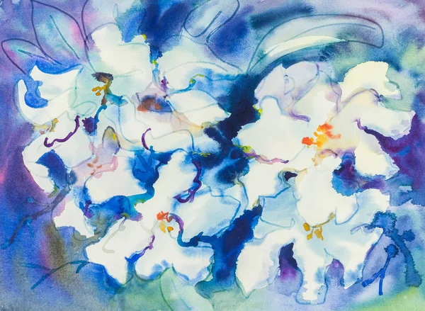 Watercolor painting white flowers color of orchid flower.