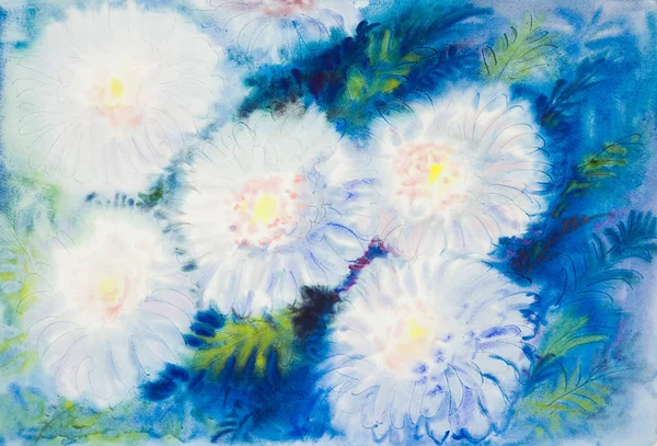 Abstraktní akvarel natřete bílou barvou chryzantém. — Stock fotografie