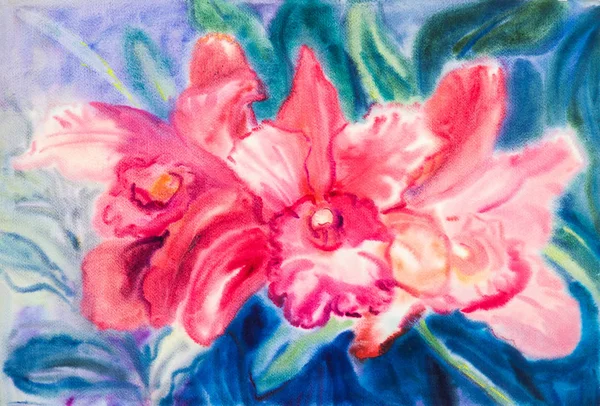 Fleur aquarelle originale peinture couleur rouge de fleur d'orchidée — Photo