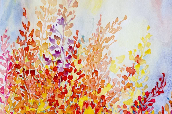 Watercolor original painting colorful bunch of abstract flowers.