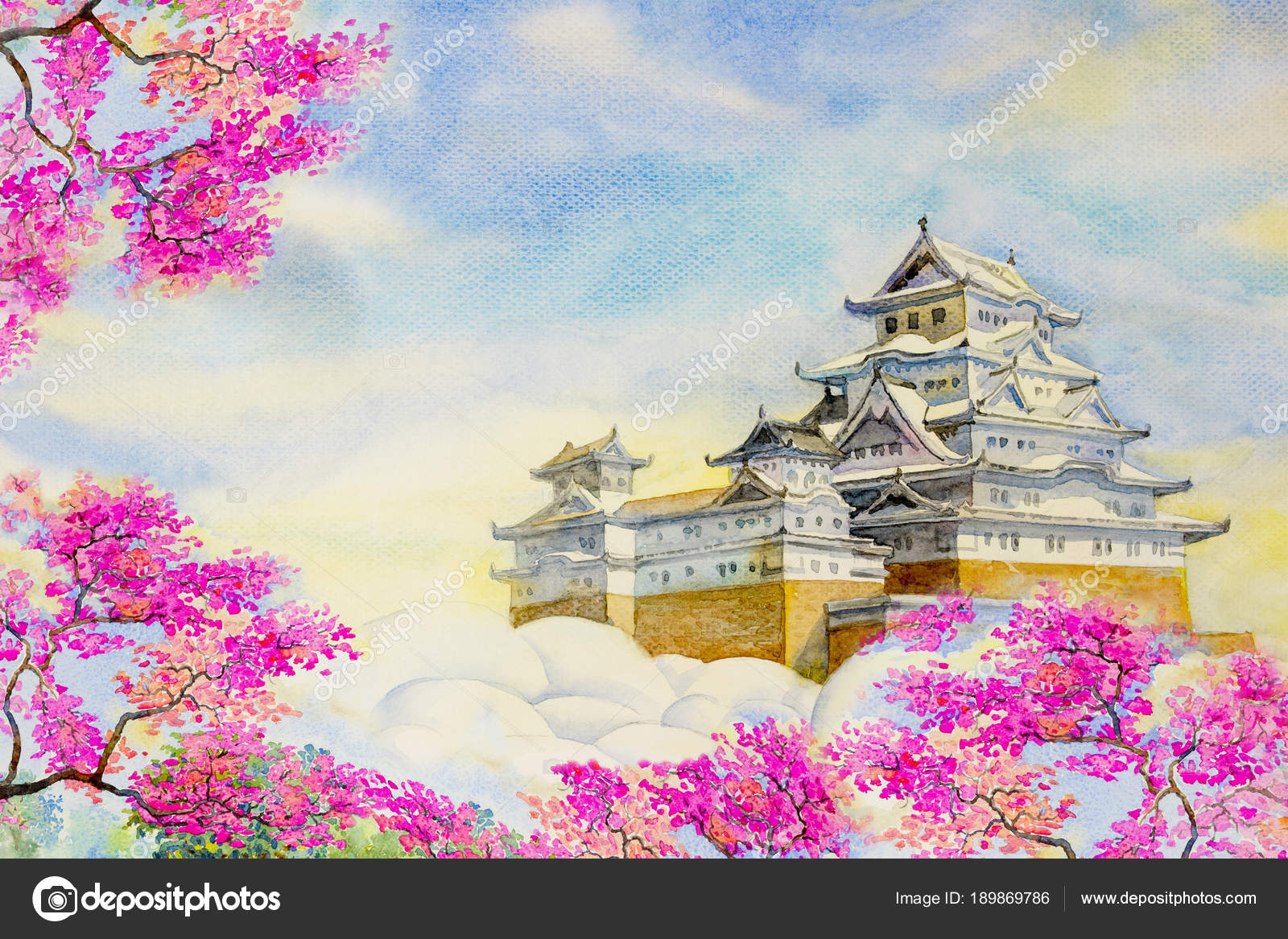 堀から見上げる桜の姫路城、佐原聖春、F15号油絵 (姫路の春の 堀から見上げる桜の姫路城、佐原聖春、F15号油絵 (姫路の春の