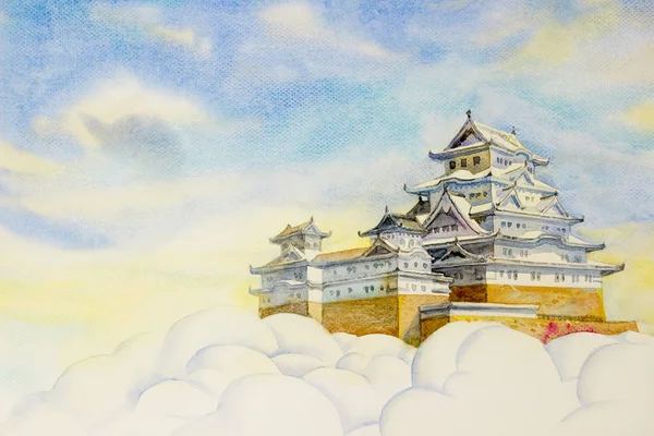 Himeji Castle, au Japon. Aquarelle peinture — Photo