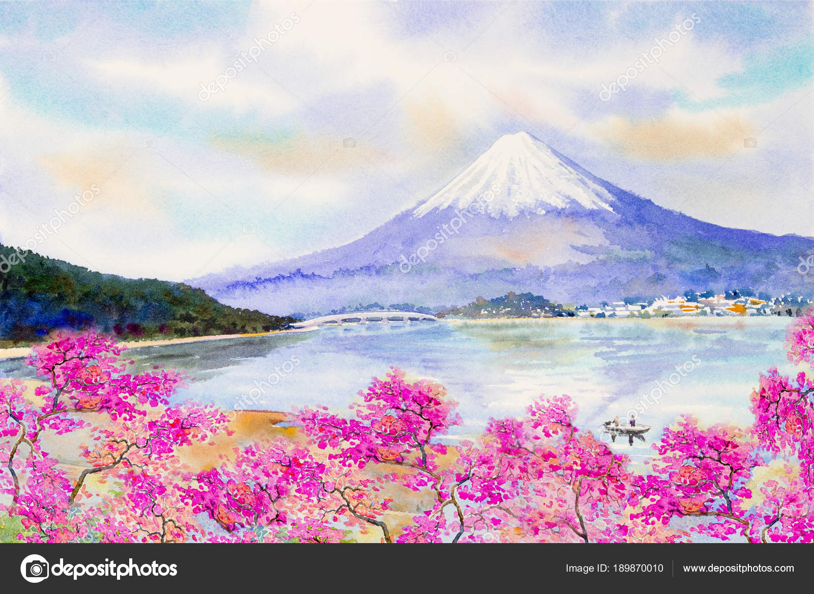 富士山絵画 油絵 風景画 山中湖からの桜富士 F6 若き WG323 富士山絵画 油絵 風景画 山中湖からの桜富士 F6 若き WG323