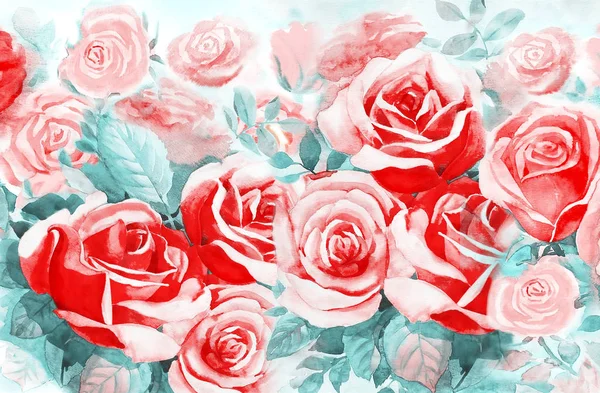 Фарбування різнокольорових букетів троянд в саду — стокове фото