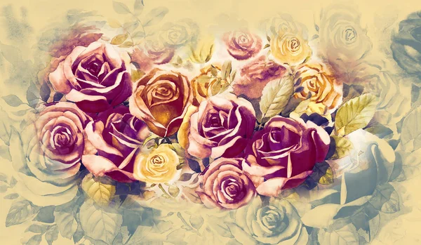 Rosenstrauß im Garten und Emotionen im realistischen Jahrgang. — Stockfoto