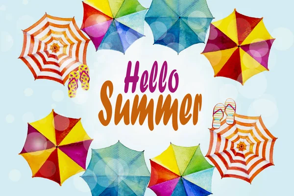 Hello nyári akvarell színes banner tervezés. — Stock Fotó