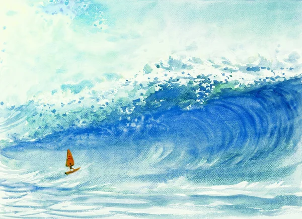 Aquarelle peinture des vagues dans la mer . — Photo