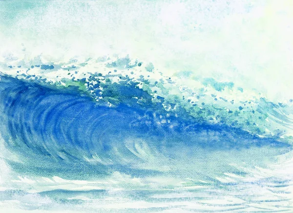 Watercolor painting big sea wave of storm. — Stock Photo, Image