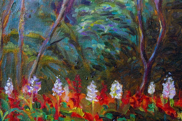Painting landscape oil color on canvas of Salvia flowers.