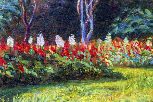 Painting  landscape original  oil color on canvas  of Salvia flo