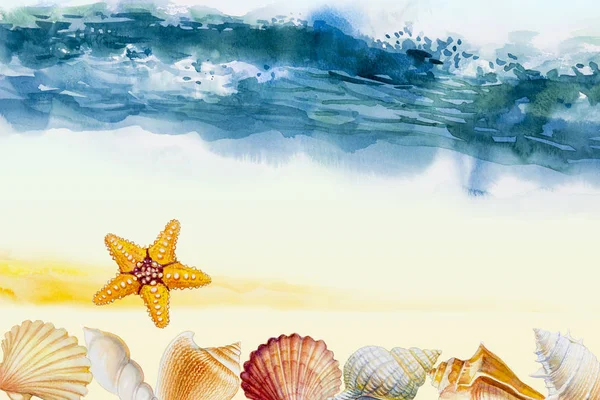 Aquarel zeegezicht schilderen een verzameling van design illustratie — Stockfoto