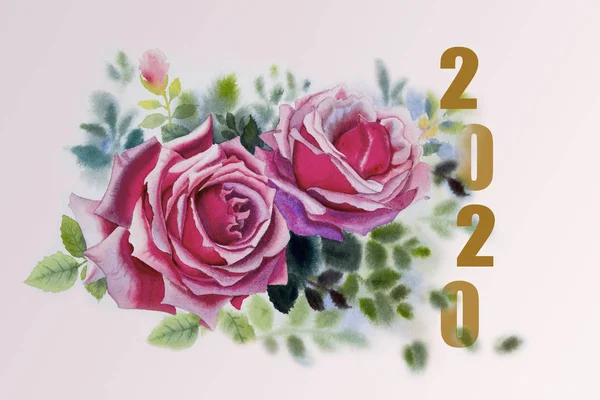 Valentine, New year\'s card with bright pink rose.
