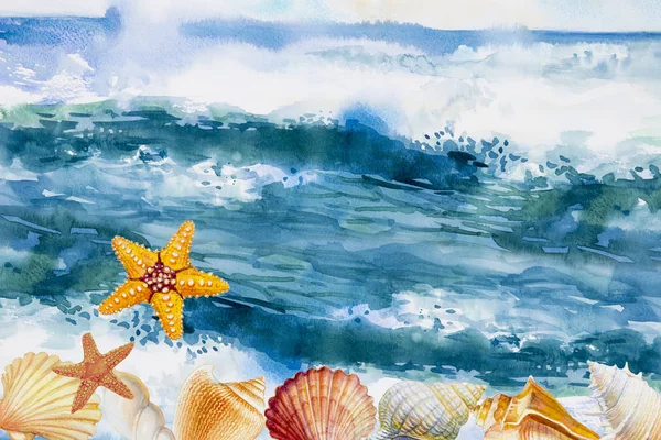 Summer time - Watercolor seascape paintings. — Stock Photo, Image