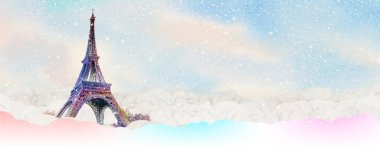 Tatil gezisi Eyfel Kulesi Paris Fransa ile kış.