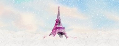 Tatil gezisi Eyfel Kulesi Paris Fransa ile kış.