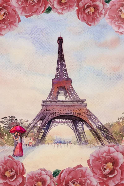 Ζωγραφική ορόσημα Παρίσι Ευρωπαϊκή πόλη. — Φωτογραφία Αρχείου