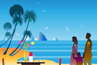 Adalar arasında rahatlamak için ailenle deniz kıyısında seyahat ediyorsun.