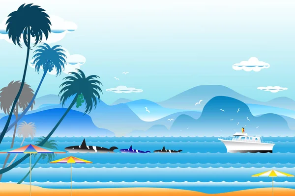 Vector illustration seascape background travel over sea with  um — 스톡 사진