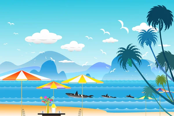 Vector illustration seascape background travel over sea with umb — 스톡 사진