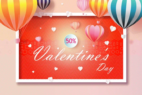 Valentijnsdag Zakelijke Gelukkig Verkoop Achtergrond Met Hart Ballonnen Gevormd Vectorillustratie — Stockfoto