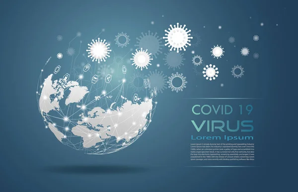 전염병에 정보가 세계로 퍼졌습니다 네트워크 Covid Virus 지구본 시스템 유기체 — 스톡 사진