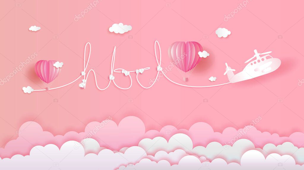 Lettering happy birth day with balloons on pink background and cloud, For Wallpaper, flyer, invitation, card, poster, postcard, brochure, banner, advertising, mockup, Vector illustration color 3d.