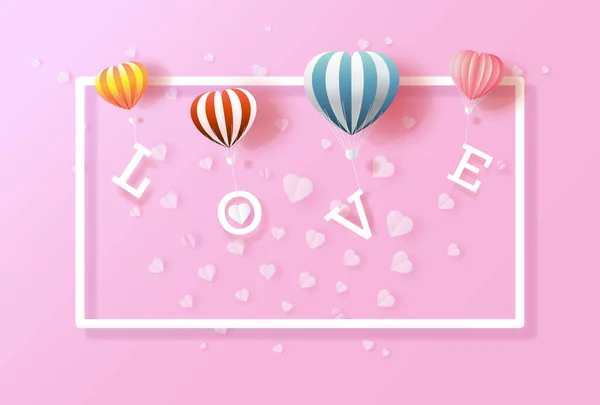 Palloncini Amore San Valentino Con Cuore Sfondo Rosa Anniversario Carta — Foto Stock