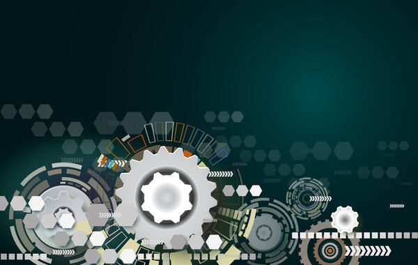 Abstract technology gear wheel engineering on hexagon background, Vector illustration tech digital innovation design colorful on circuit board and digital technology communication telecom concept. 