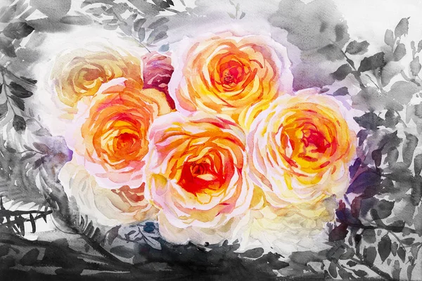 Peinture Art Aquarelle Paysage Original Rose Orange Jaune Couleur Des — Photo