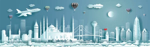 パノラマビュー建築の街並みを背景に ヨーロッパのトルコのランドマークへの旅行 近代的な建物 スカイライン 超高層ビル ビジネスパンフレット現代的なデザインで都市を旅 旅行名所図 — ストック写真