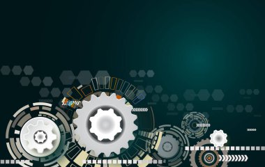 Altıgen zemin üzerinde soyut teknoloji dişli çarkları mühendisliği, Vector illüstrasyon teknolojisi dijital yenilik tasarımı devre kartı ve dijital teknoloji telekom konsepti üzerinde renkli. 