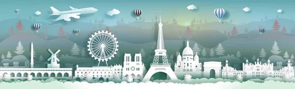 Travel France Panorama View Famous Landmarks World Landscape Background Touring — Stock Vector