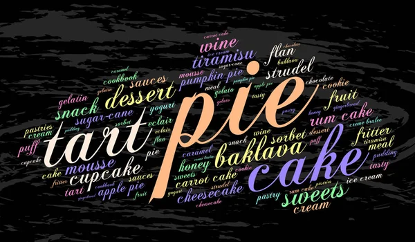 Pie Word Cloud Grunge Background Food Concept — Stock Vector